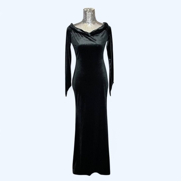 Gothic Black Velvet‎ Maxi Dress Women Medium Asymmetrical Witchy Whimsigoth Glam - Picture 1 of 8